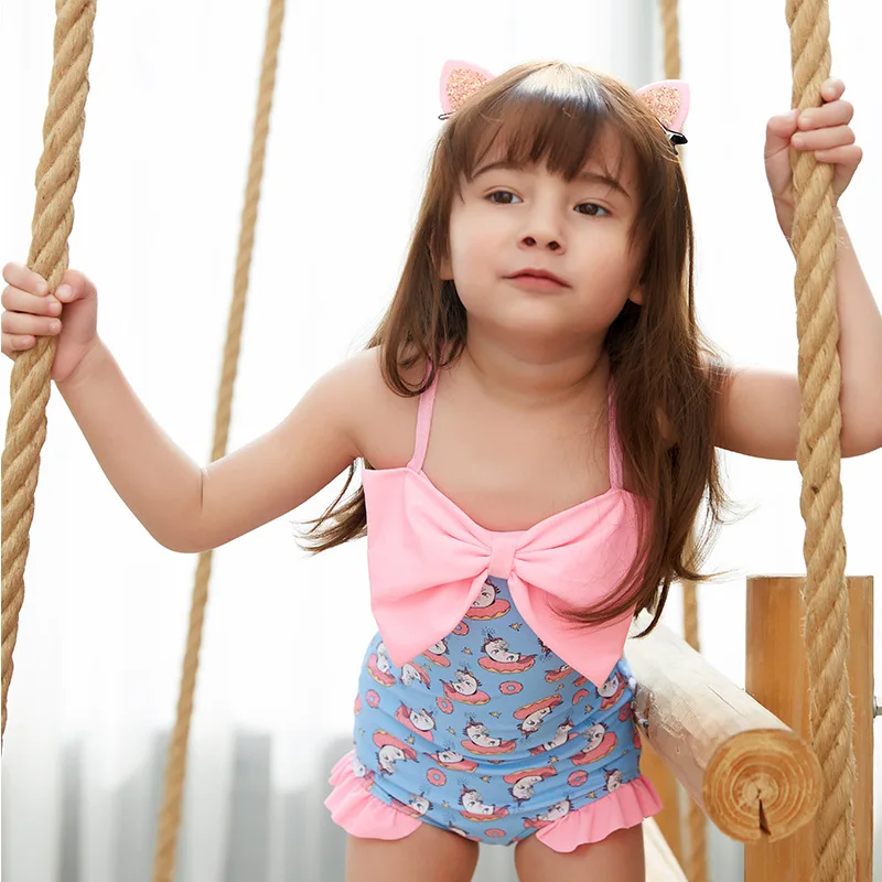 Children Swimsuit New 2019 Girls One Piece Summer Beach Wear Sweet Bow