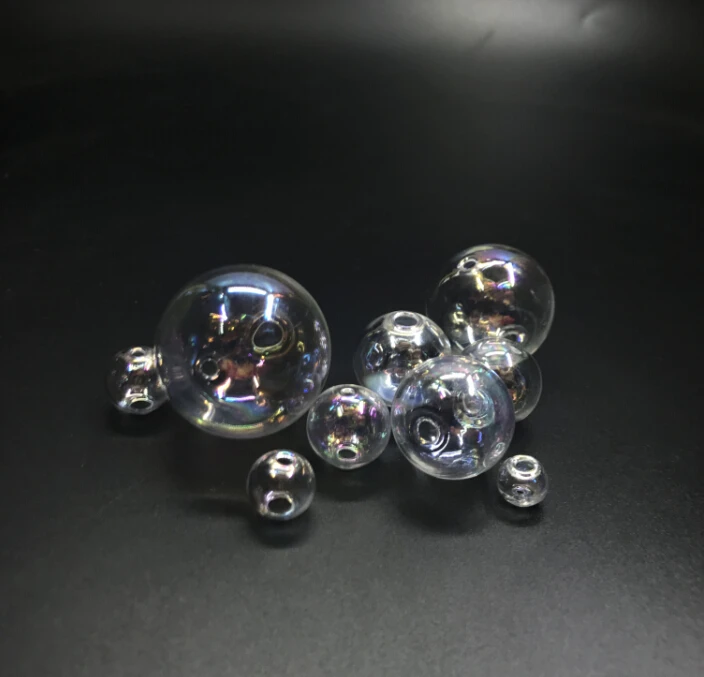 8/10/12/14/16/18/20/25/30mm Rainbow glass globe bubble round ball double hole hollow glass orb vial pendant accessories 50pcs