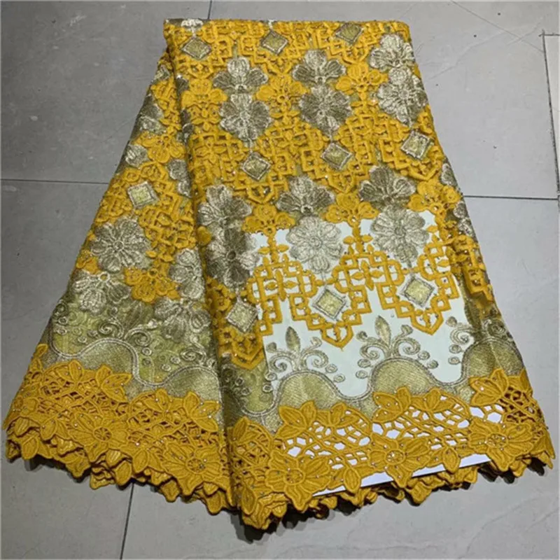 

African Lace Fabric Best Selling African Cord Lace With Stone High Quality 2019 Guipure Lace Fabrics for dress