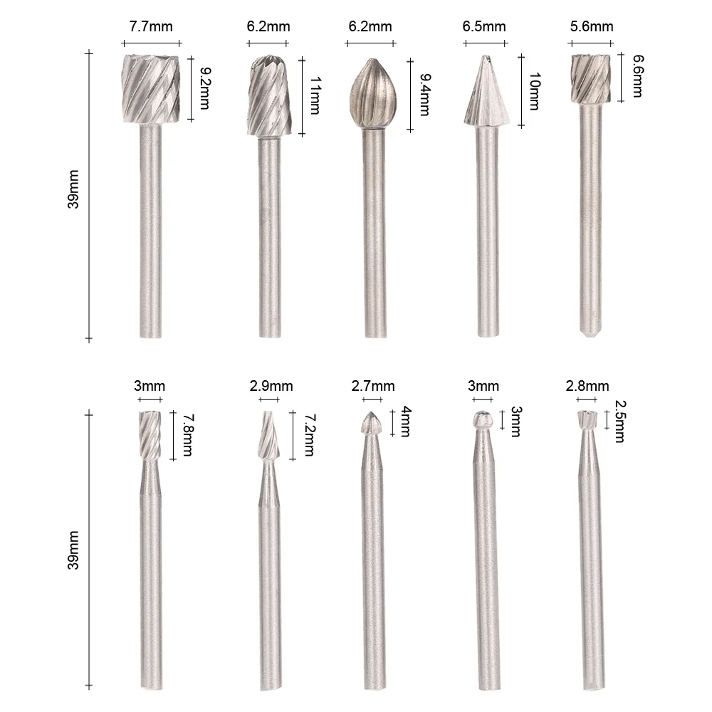 Аксессуары для электрического шлифования 10 шт. 3 мм хвостовик фасонные фрезы HSS роторные заусенцы ДЛЯ сверла деревообрабатывающий Набор инструментов с ЧПУ гравировка