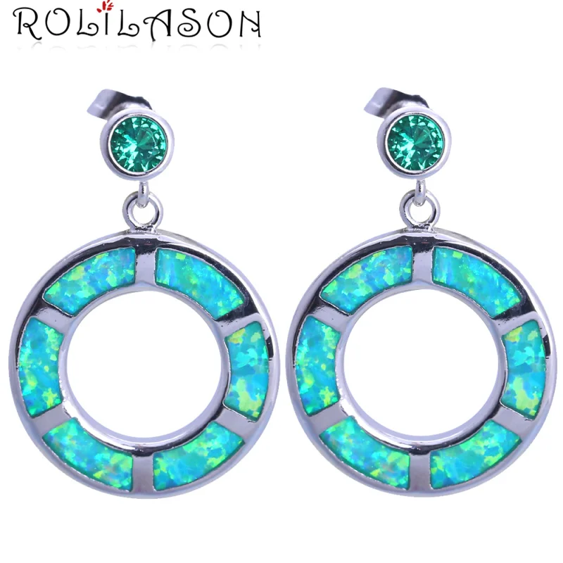 

ROLILASON Birthday party for women green Fire Opal Silver Stamped Dangle Earrings Health Fashion Jewelry Opal Jewelry JE1159