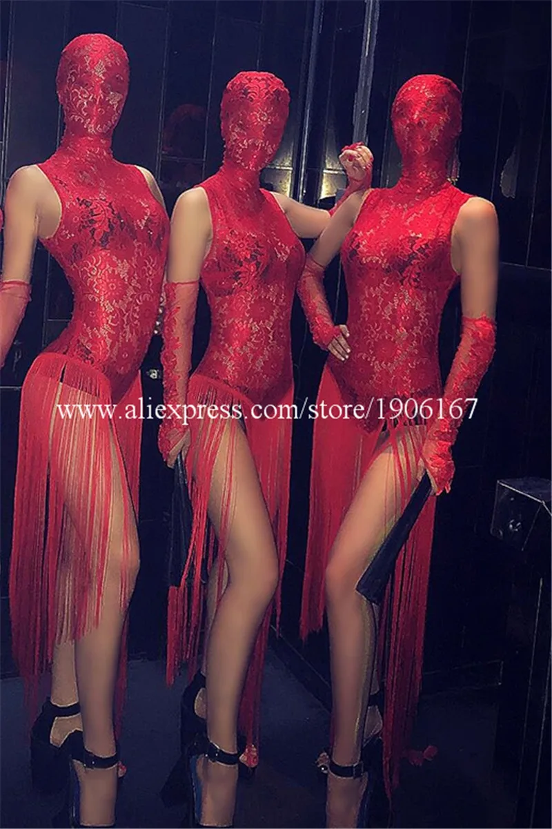 Lace sexy gogo clothing female red Chinese style bar collar dance dress night show ds costume new nightclub13