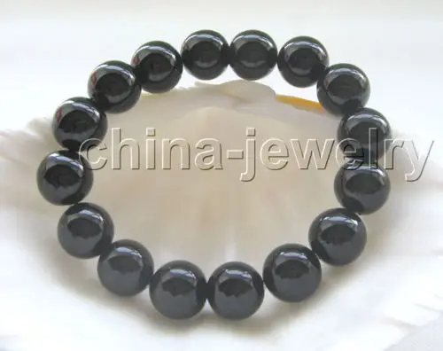 

Beautiful 8 " 12mm round black onyx bracelet @^Noble style Natural Fine jewe SHIPPING