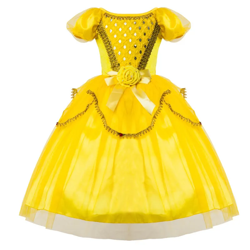 Kid Girl Princess Halloween Xmas Party Dress Beauty and the Beast Belle Costume