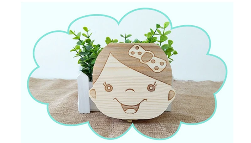 English Version Woorden Kids Baby Milk Tooth Box Organizer Girl Boy Teeth Collection Wood Storage Box Toys (4)