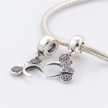 Подлинное серебро 925 пробы бант ободок для волос с украшением в виде мыши висячий Шарм подходит для оригинальных браслетов женские DIY бусины для изготовления ювелирных изделий