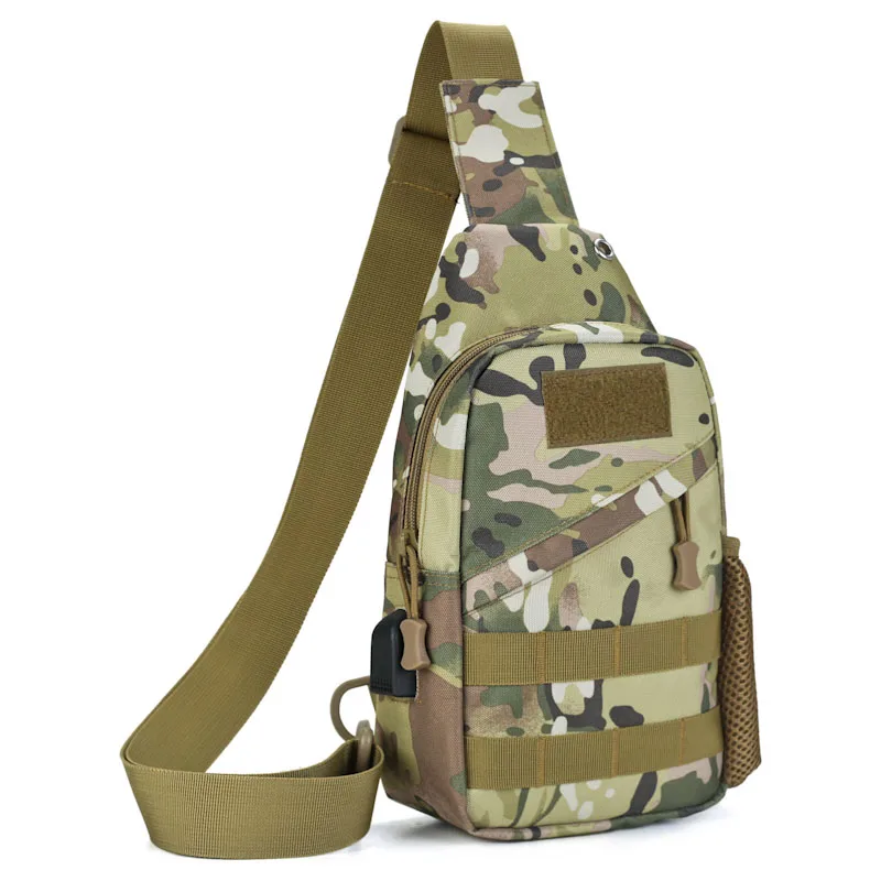 Ripstop Camouflage Unisex Casual Nylon Unbalance Bag Crossbody Sling Shoulder Bag with USB port
