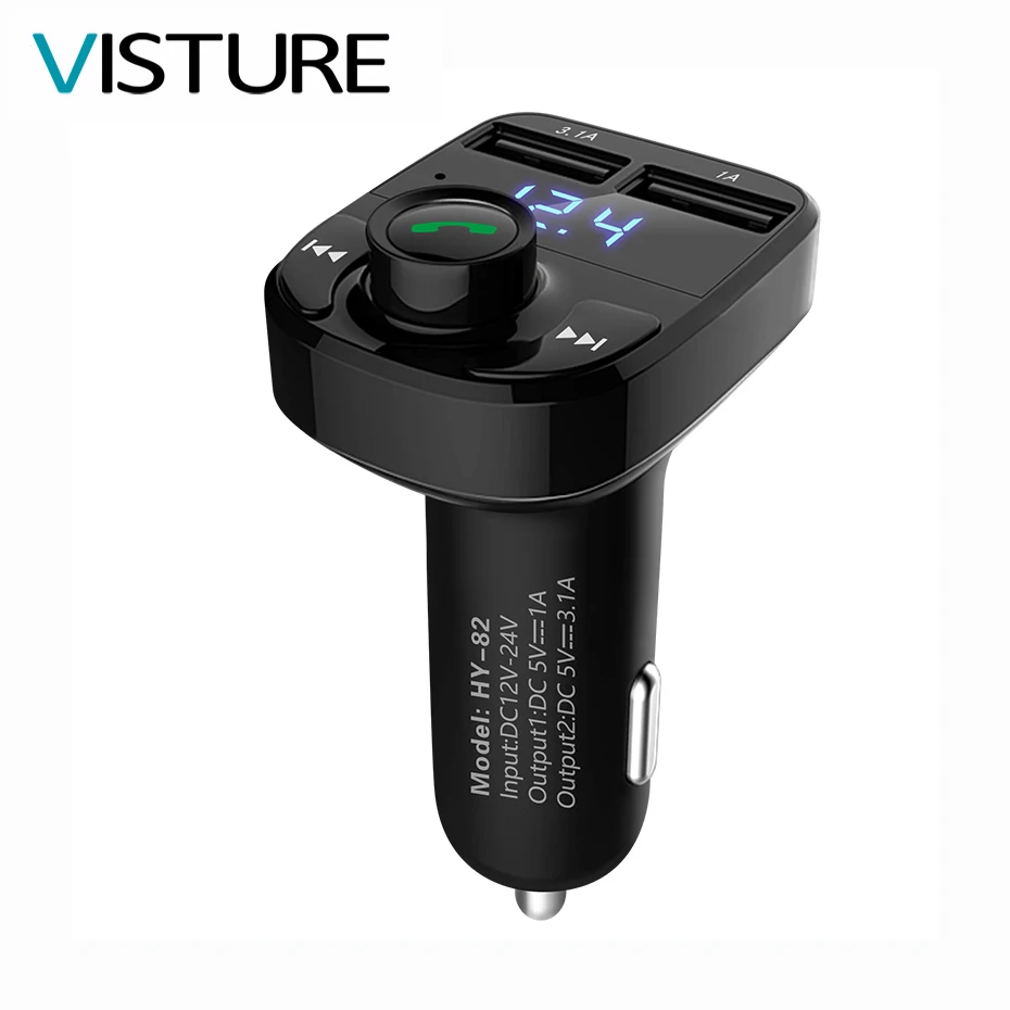 

5V 3.1A+1A Smart Dual USB Bluetooth Hands-free MP3 Car Charger FM Transmitter Support TF Card Visture HY82