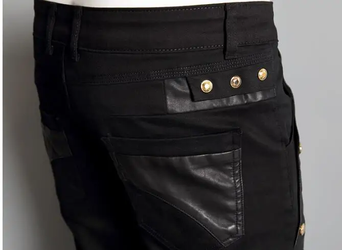 Стилист волос Мужская tide Корейская Плотная джинсовая сумка из ПУ и кожи Брюки мужские тонкие ноги мотоцикл индивидуальность кожаные брюки