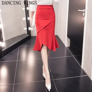 

Korean Fashion Temperament Slim Split Womens Skirts Wild High Waist Fishtail Package Hip Skirt jupe femme