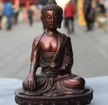

Tibet Buddhism Temple Red Copper Bronze Sakyamuni Tathagata Buddha God Statue
