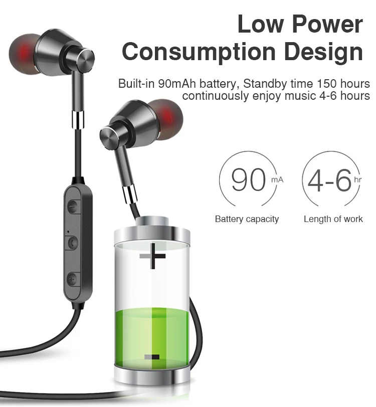 Metal Bass Stereo Sports Bluetooth Headphone SweatProof Earphone Magnetic Earpiece Wireless Headset for iPhone Mobile Phone (6)