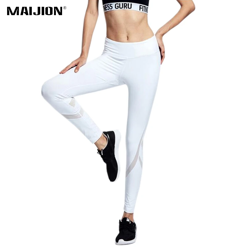 

MAIJION Women Mesh Yoga Running Pants Elastic Compression Pants Push Up Sport Leggings Workout Jogging Tights Gym Sportswear