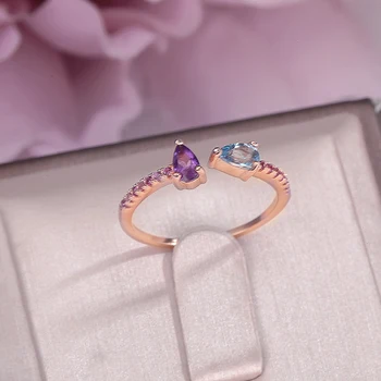 

Fine Jewelry Rings for Women 925 Silver Topaz Amethyst Gemstone Sterling Tear Drop Cute Adjustable Ring Bijouterie CCRI043