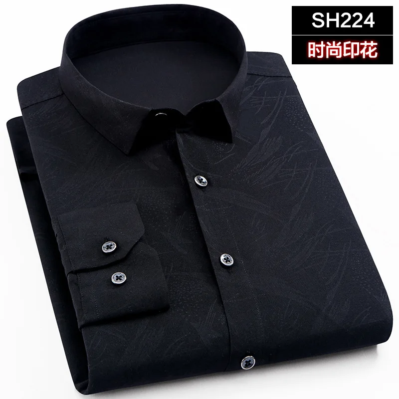 Для мужчин модные повседневное Мужская рубашка с длинными рукавами и принтом рубашка Slim Fit мужской социальной платье в деловом стиле брендовая одежда мягкие удобные - Цвет: SH224