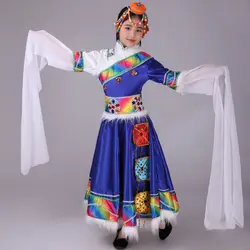 НОВЫЙ Тибетский танец этнические танцевальные Костюмы девочек традиционной тибетской танцевальные костюмы танец этап whter рукава Одежда