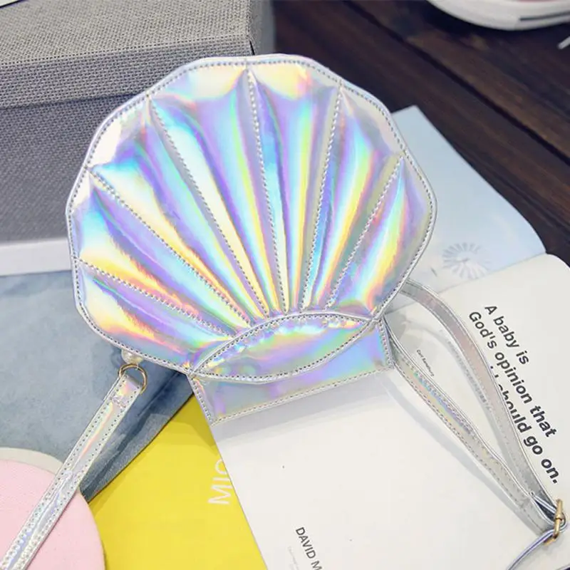 

2018 Summer Fashion Women Laser Sweet Seashell Shaped Pearl Cross Body Bag Shell Shoulder Bag Clutch Bag Girls Messenger Handbag