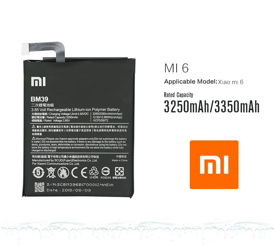 Xiao mi 6 аккумулятор BM39 3350 мАч для Xiaomi mi 6 mi 6 высококачественные Сменные Аккумуляторы для телефонов