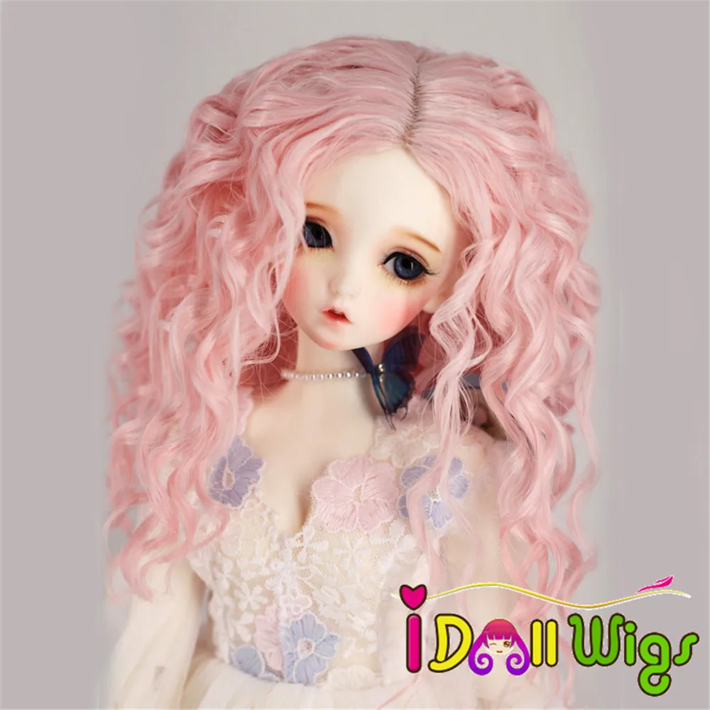 Высокая температура волокно розовый цвет длинные глубокие спиральные кудрявые волосы парики для 1/3 1/4 1/6 BJD SD куклы