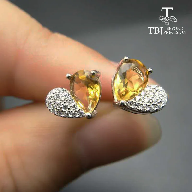 TBJ милые серьги в форме сердца с наутральным цитрином pe5 * 7 мм 1ct вверх цитрин
