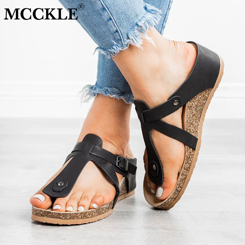 

Summer Women Gladiator Thong Sandals Buckle Strap Flip Flops Female Wedges Casual Shoes PU T-Tied Fashion Ladies Solid Footwear