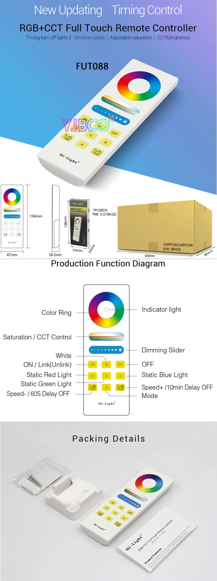 MiBOXER 2,4G беспроводной RGB/RGBW/RGB+ CCT контроллер светодиодной ленты wifi умная панель Дистанционное выключение светильник DC12V-24V