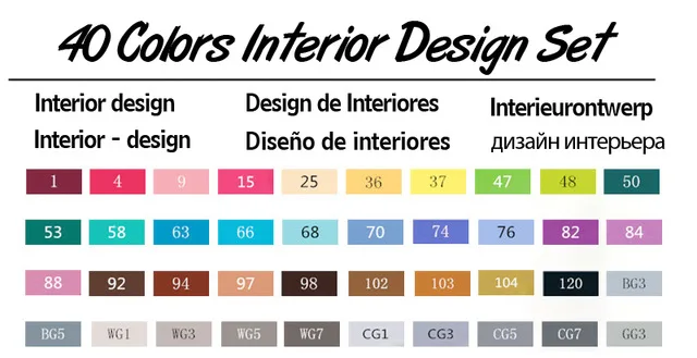 Touchnew 30/40/60/80 Цвета Книги по искусству Маркер установлен на спиртовой основе Эскиз маркер для рисования Manga дизайн Книги по искусству комплект поставки - Цвет: 40 interior