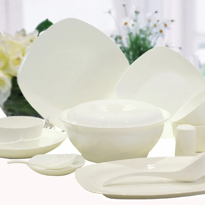 56 upscale Korean square white bone china tableware suit free with
