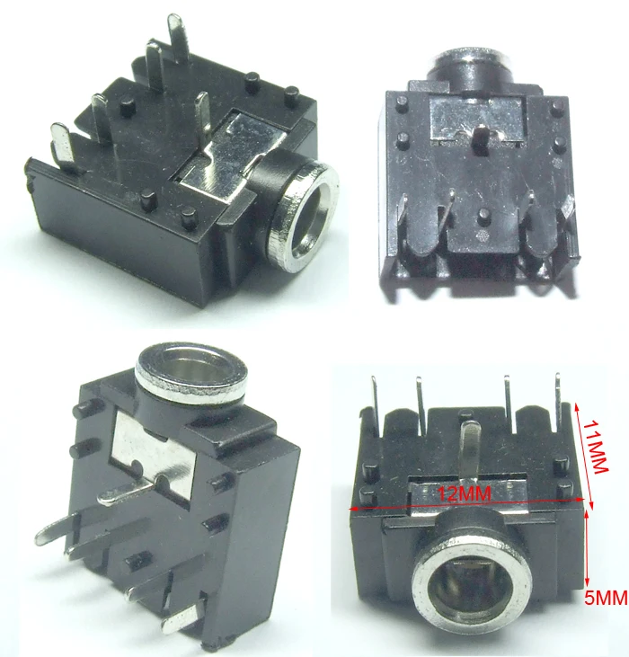 1000PCS 5PIN 1 8 3 5mm Stereo Jack Socket PCB Panel Mount FOR 3 5MM Headphones FROM RUINOR