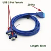Кабель USB 3,0 с двойным портом, USB 3,0 A, гнездо, винтовая панель, тип к материнской плате, 20 Pin, корпус для ПК, Шнур 80 см, синий ► Фото 1/5
