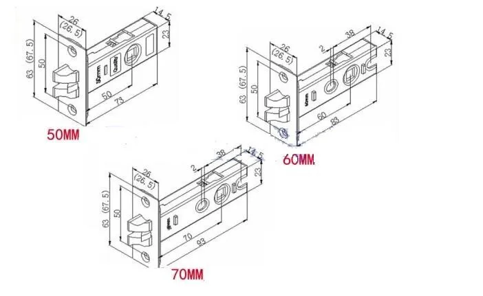 50 мм 60 мм 70 мм длина Одиночная защелка с замком для врезной замок