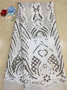 

white Sequins Lace Fabric 2019 High Quality African Evening Dress Fabrics New nigeria Sequined Embroidered Mesh Net Lace Fabric