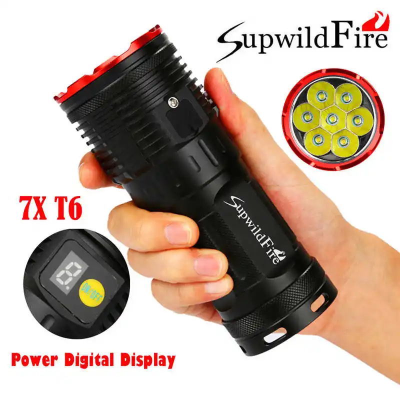 

Supwildfire 16000LM 7 x XM-L T6 LED Power & Mode Digital Display Flashlight led flashlight 18650 rechargeable battery #3S27