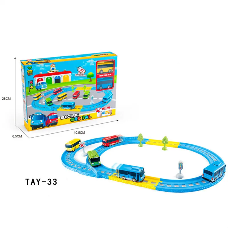 

Korean Tayo The Little Bus Children Assembled Parking Electric Track Racing Model Toy Oyuncak Araba Car with 2 Tayo Bus #860