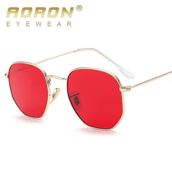 

AORON small square sunglasses men gold thin metal frame blue green tinted red sun glasses for women 2018