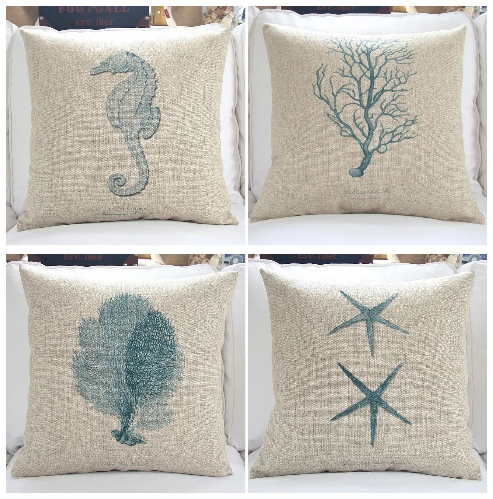 

Sea Series Thick Cotton Linen Cushion Covers Decorative Cushion Covers Plain Cushion Covers
