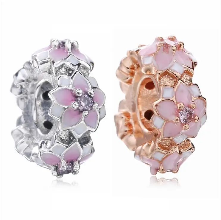 

100% 925 Sterling Silver 2018 The New enamel white lotus Separate bead Fits Pandora female Charm Bracelets DIY Jewelry making