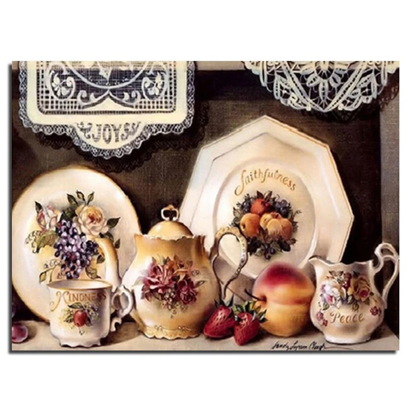 

Kitchen Porcelain DIY Diamond Embroidery Needlework Square 3D Diamond Painting Fashion Home Decor Cross Stitch Painting