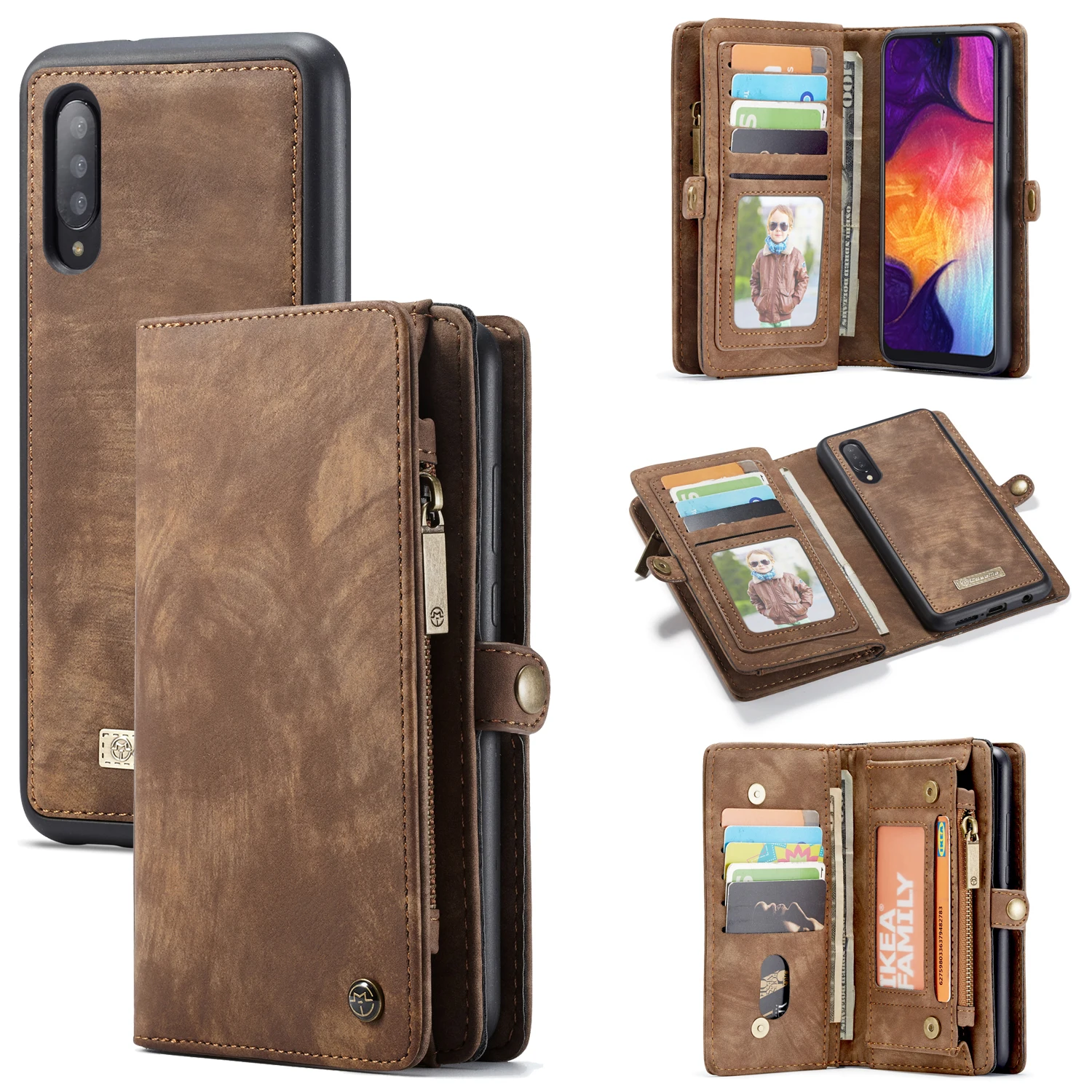 For Funda Samsung Galaxy A50 Wallet Case Detachable 2 in 1 Genuine