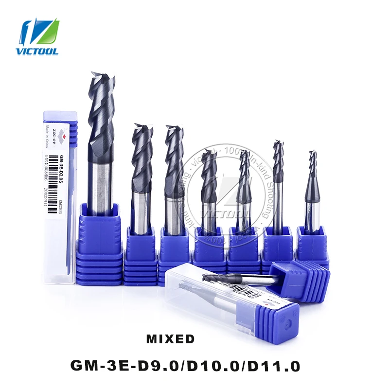 

High Precision Machining GM-3E/D9.0/D10.0/D11.0 Cemented Carbide 3-Flute Flattened End Mill With Straight Shank Cutter Tools
