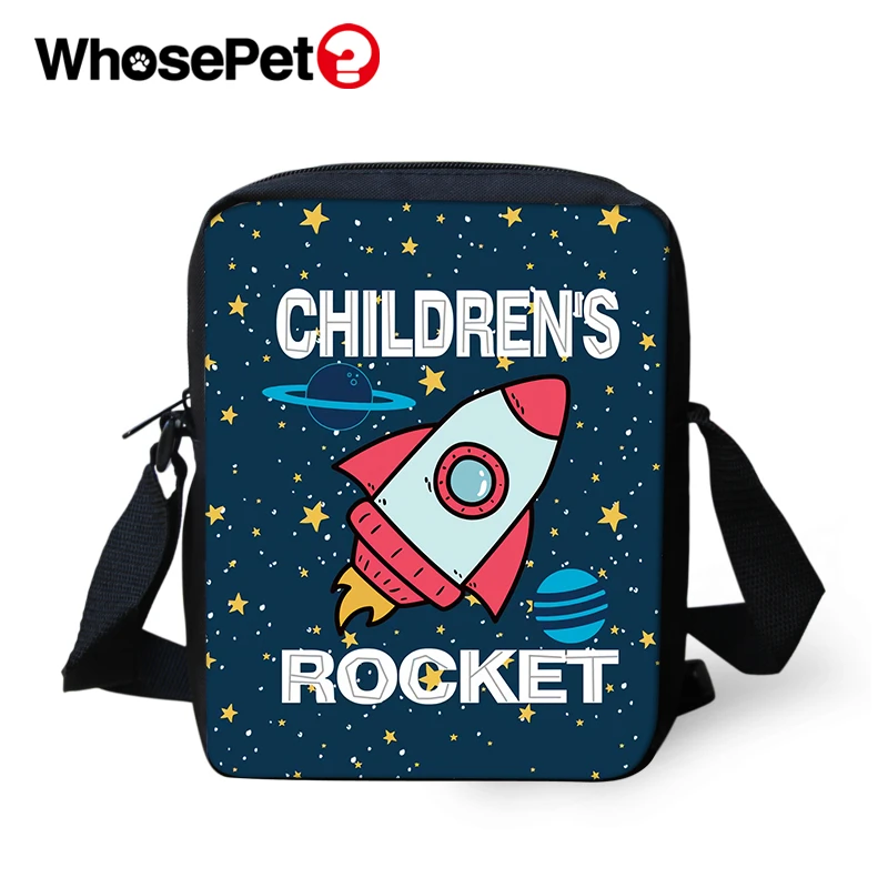 

WHOSEPET Cross Body Messenger Bags Children's Rocket Print Shoulder Bags Girls Going into Space Pattern Boys Mini Flap Postbag