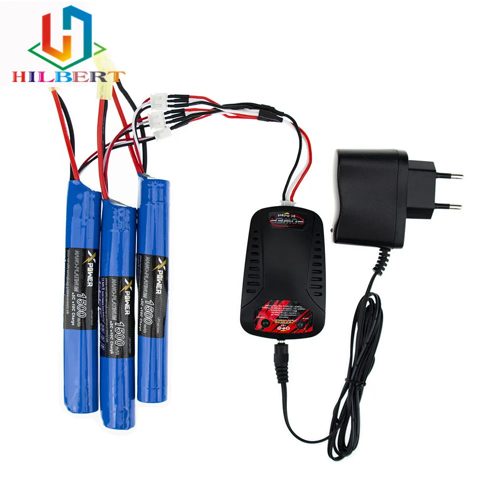 Power gun battery 2 3 pcs and charger 7.4V 1500MAH 30C AKKU Mini