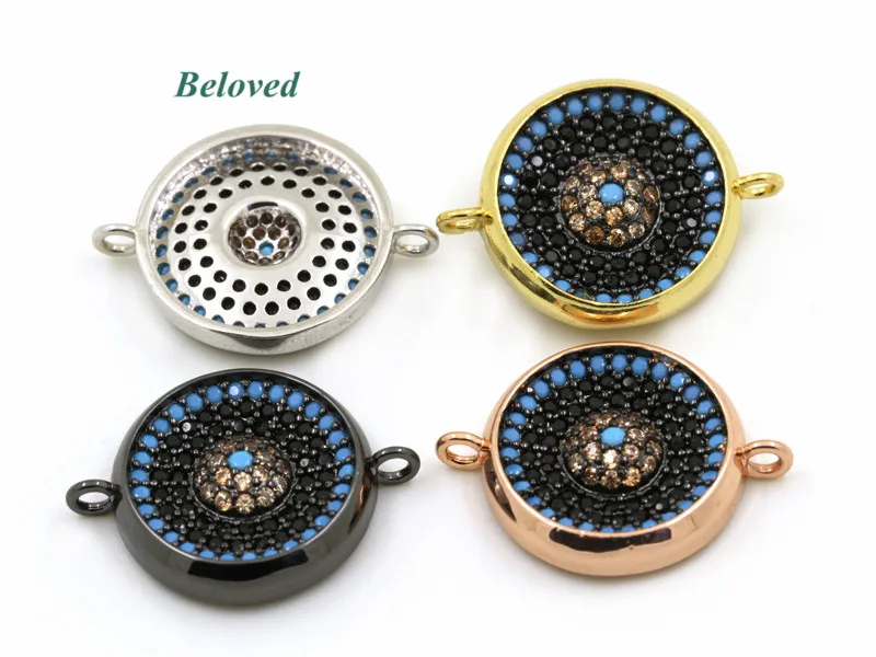 

Round Micro Pave Black Yellow CZ Zirconia Turquoises Connector, Rose Gold Gun Black Plated Bracelet Making Findings, BG18166