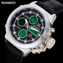 men dual display watches fashion sports watches leather digital watches BOAMIGO waterproof quartz gift wristwatches reloj hombre