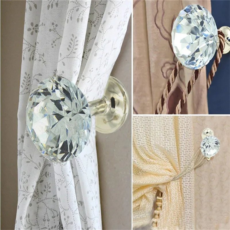 

2pcs Large Metal Crystal Ball Curtain Hooks Holdback Tassel Wall Tie Back Hanger Holder Curtain Hanging Accessory 4 colors @D