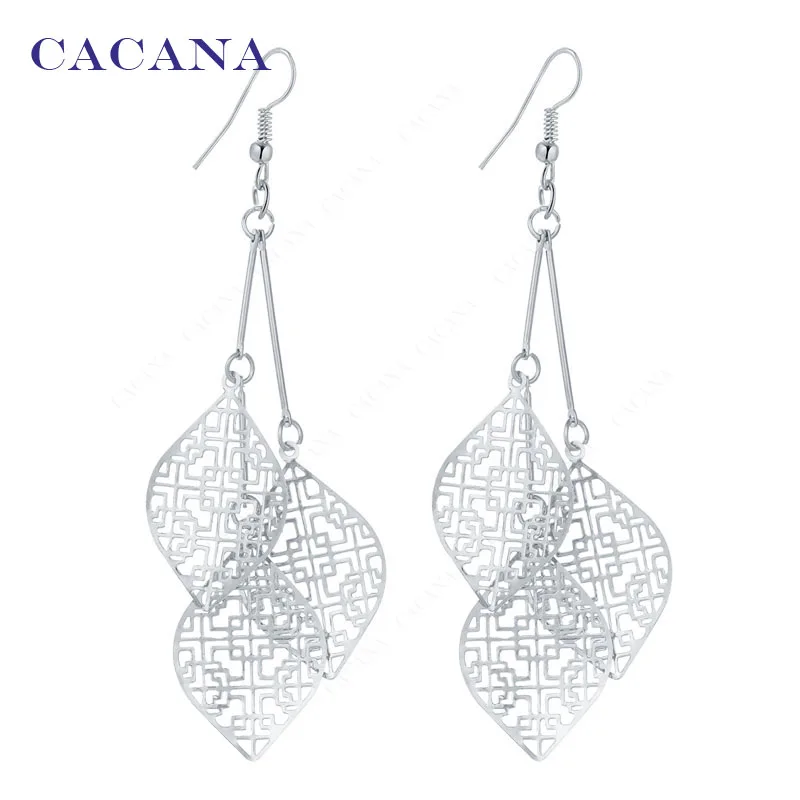 CACANA Dangle Long Earrings With 3 Same Hollow Leaves For Women Bijouterie Hot Sale No.A95 A96