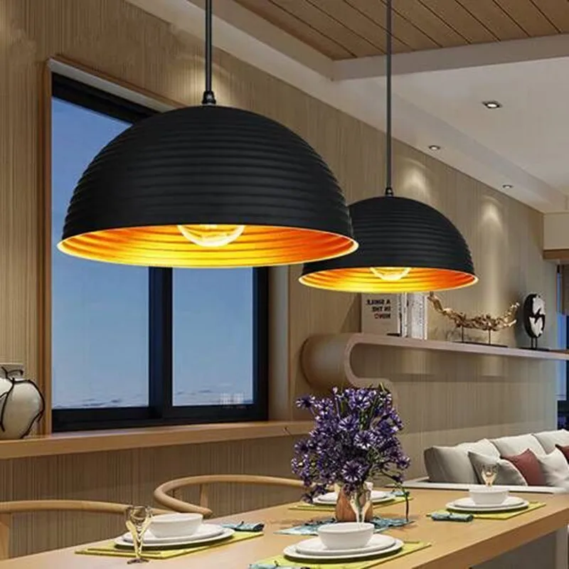 Vintage Pendant Light Metal Semicircle Loft Hanging Lamp ...