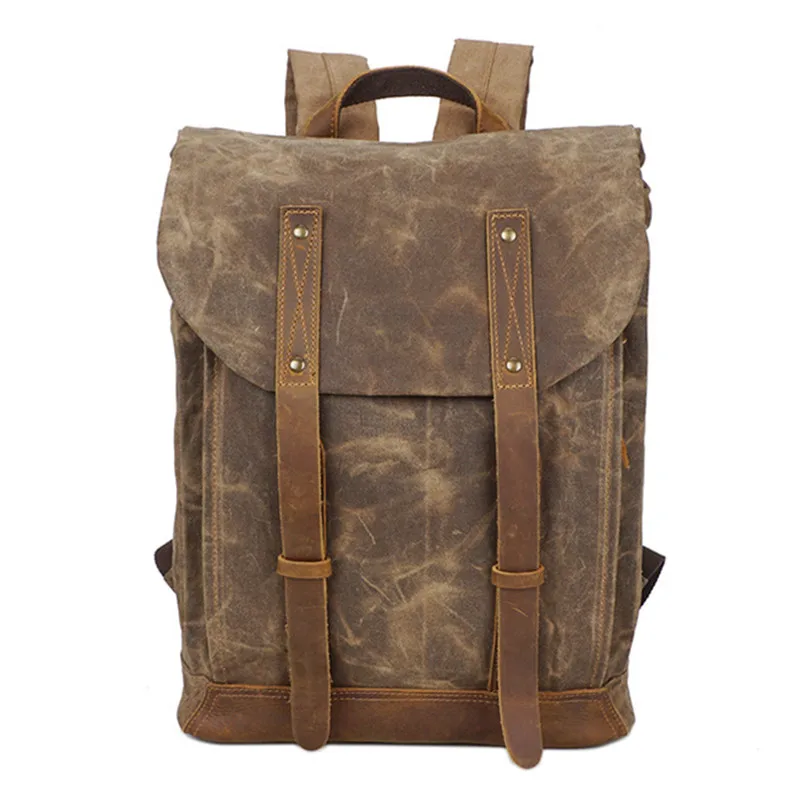 Burminsa мужской рюкзак из вощеной кожи, винтажный 17 дюймовый рюкзак для ноутбука, водонепроницаемый мужской рюкзак для путешествий, школьные сумки для подростков - Цвет: Khaki