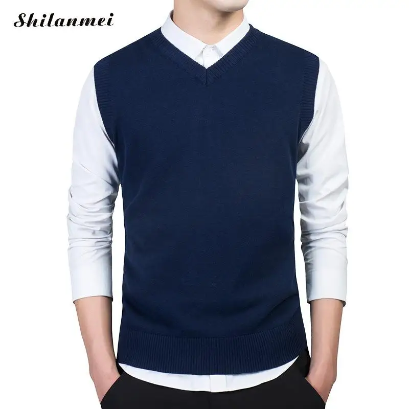 2018 Осень Новая мода повседневные мужские свитера жилет Slim Fit сплошной цвет мужские свитера пуловер жилет плюс размер 3XL