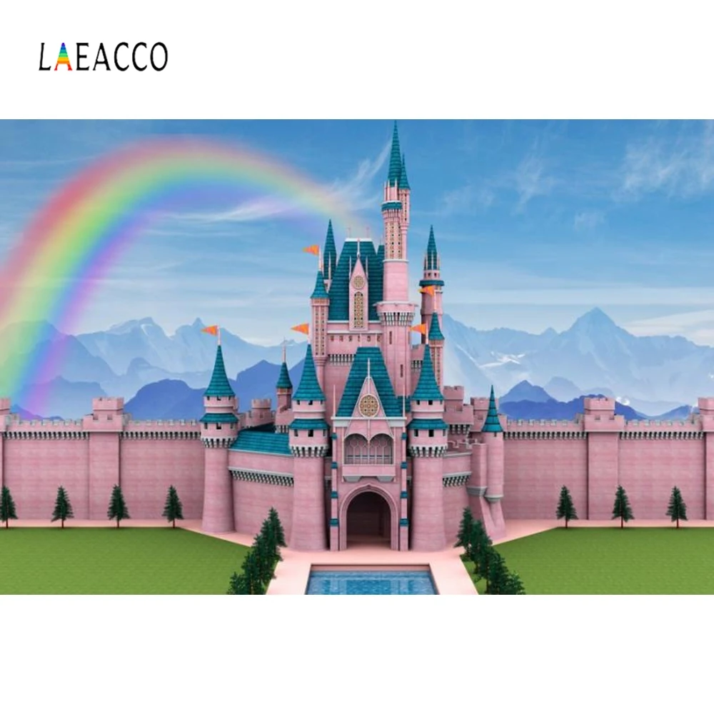 

Laeacco Pink Castle Rainbow Princess Baby Portrait Photography Backgrounds Customized Photographic Backdrops for Photo Studio